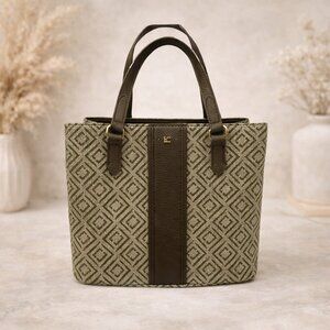 LC Monogram Canvas Tote Bag | Brown & Tan Structured Handbag